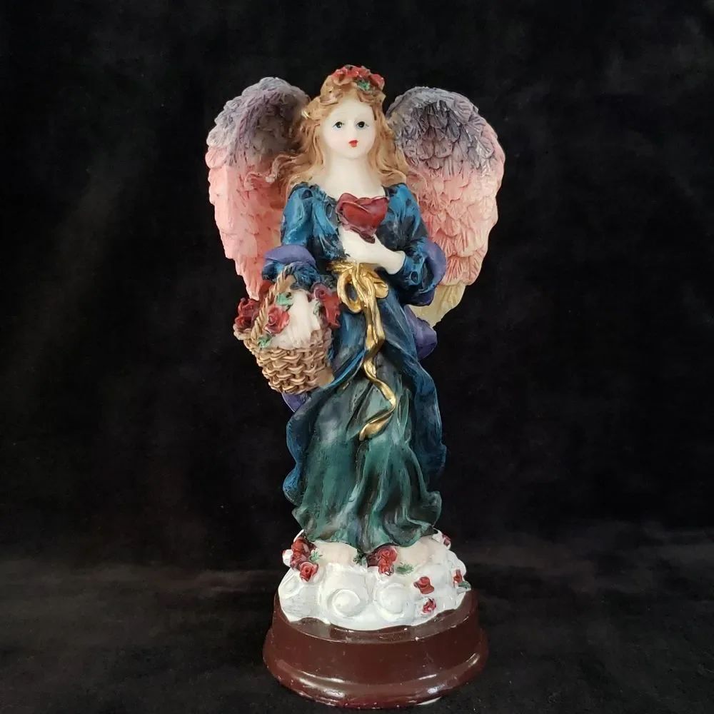 Vintage Resin Angel Figurine with Wooden Base